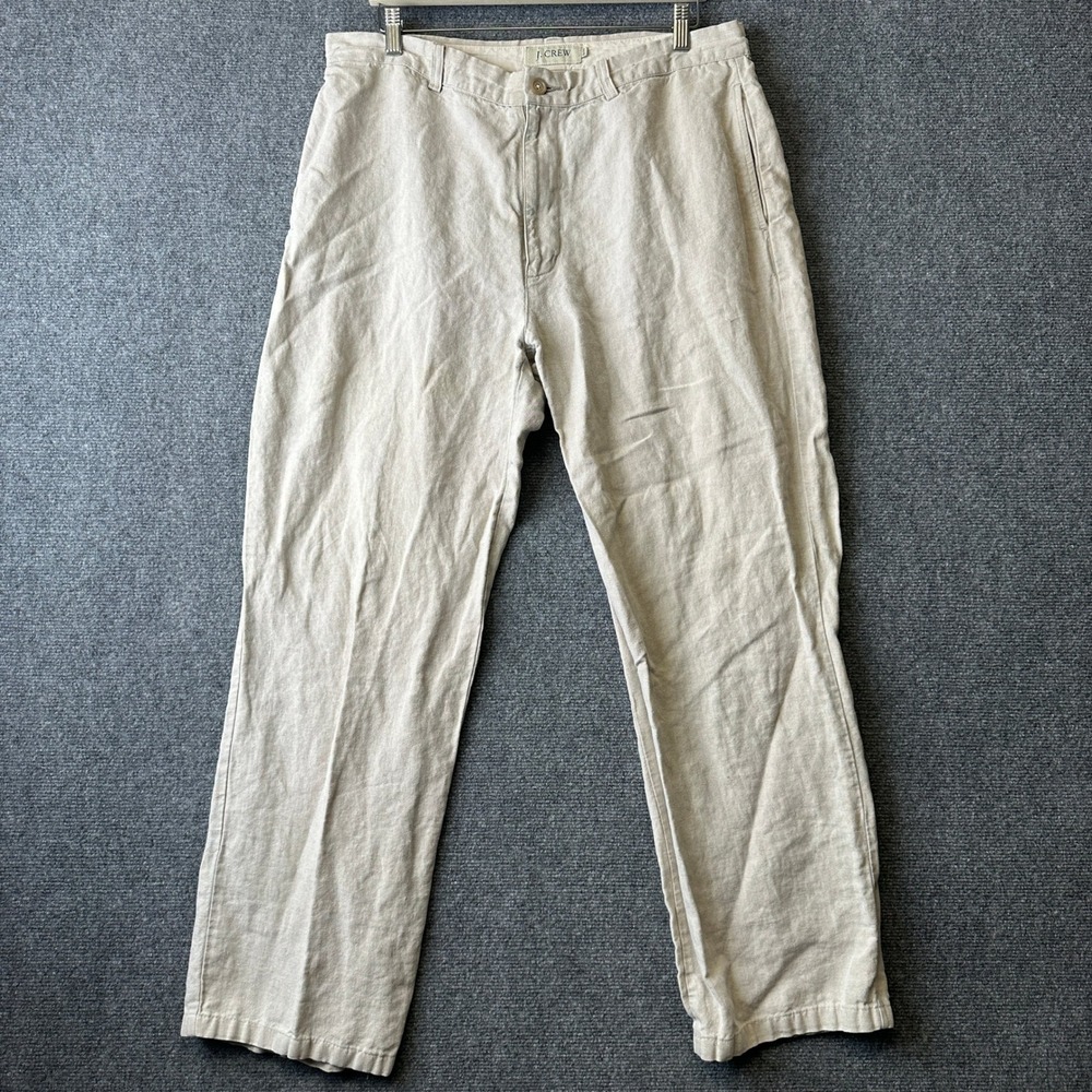 J. Crew Linen Trousers Mens 36x32 Beige Beach Summer Casual Pants